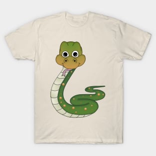 Cute Cartoon Snake, Greens and Oranges T-Shirt